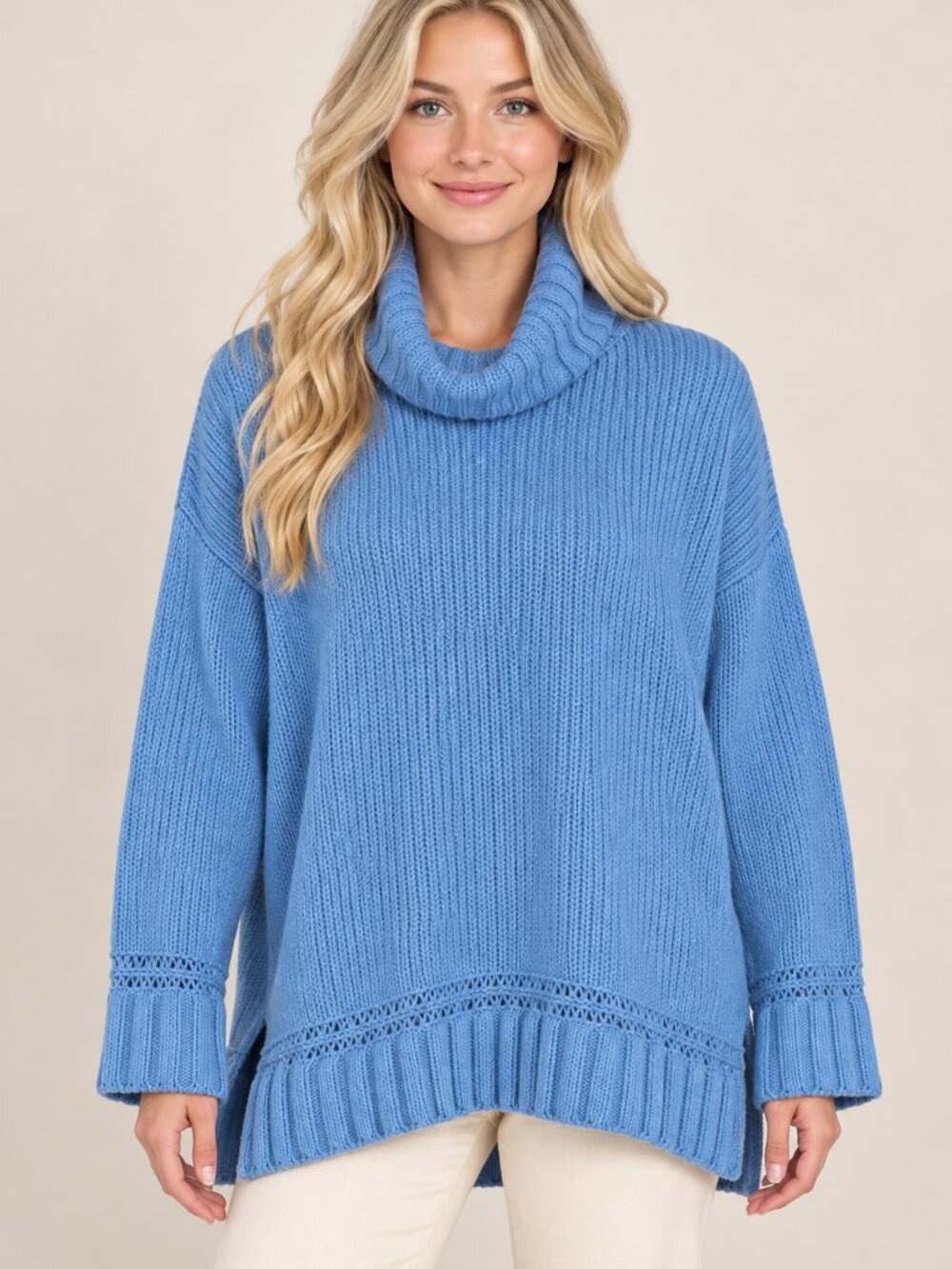 aerie Sky Blue Chenille Cowl Neck Oversized Sweater Size Small